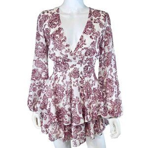 Dress Size Large Mini A Long Balloon Sleeves Runched Wrists Chiffon Long Deep V